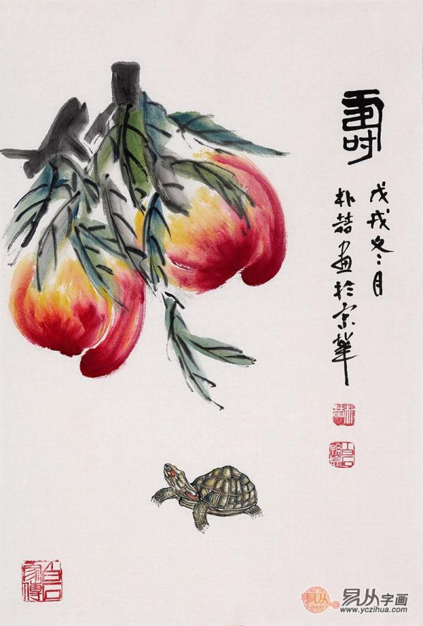 画桃子的画家,齐白石及其后人作品欣赏